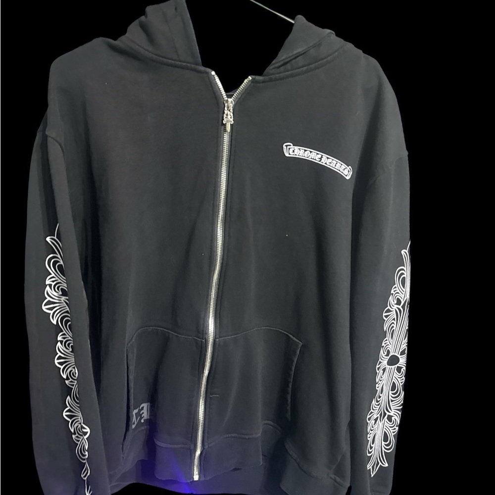 Black Zip-Up Hoodie with White Graphic